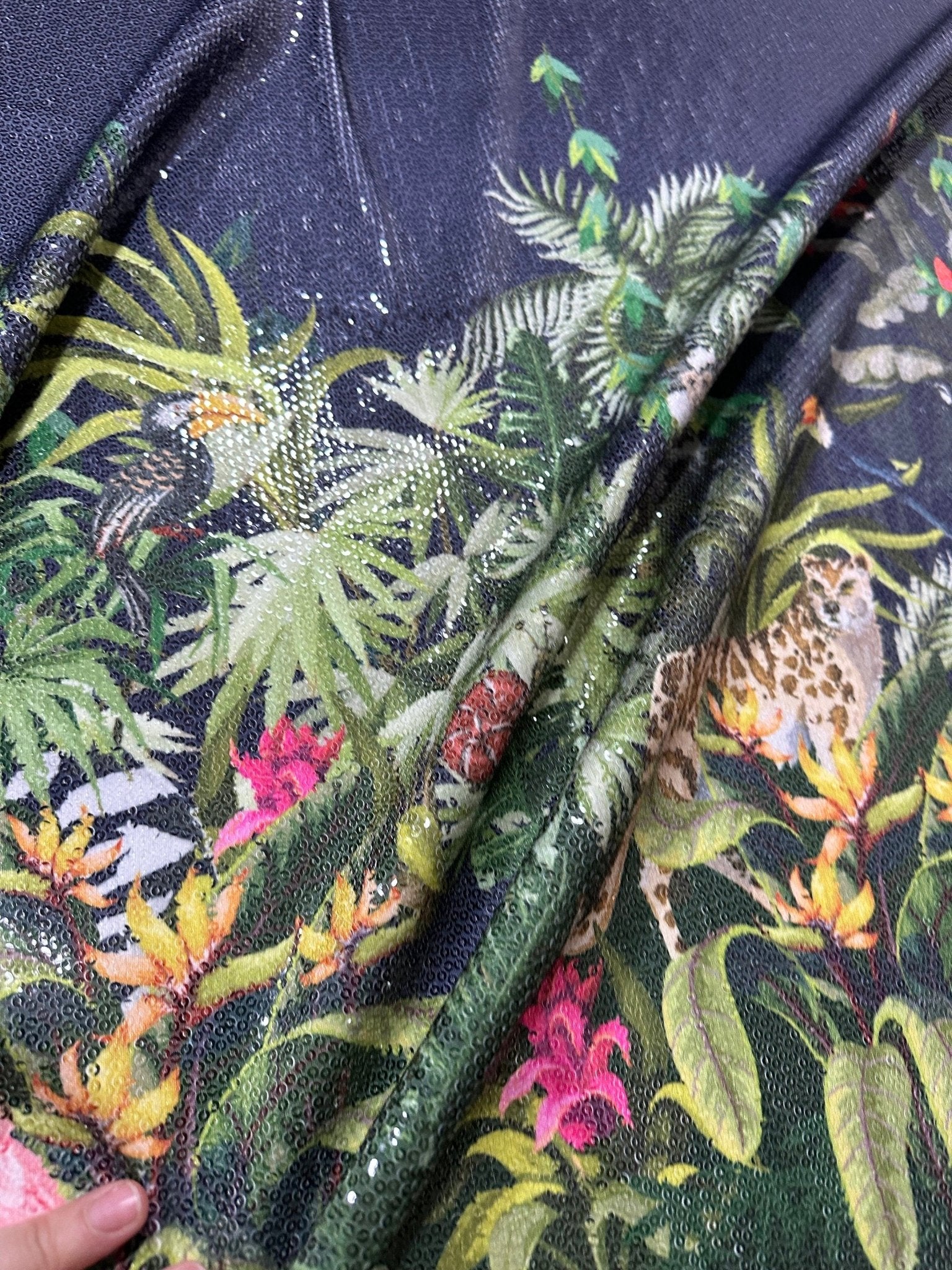 Tropical Animals Sequin Fabric, 2 - Way Stretch Sequin Fabric By The Yard - Whotex Online Fabric Store