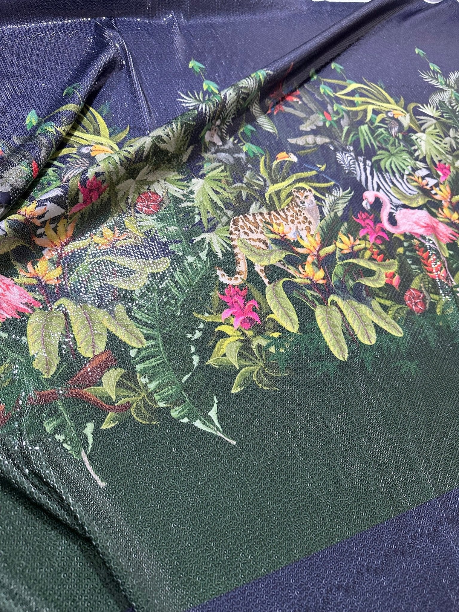 Tropical Animals Sequin Fabric, 2 - Way Stretch Sequin Fabric By The Yard - Whotex Online Fabric Store