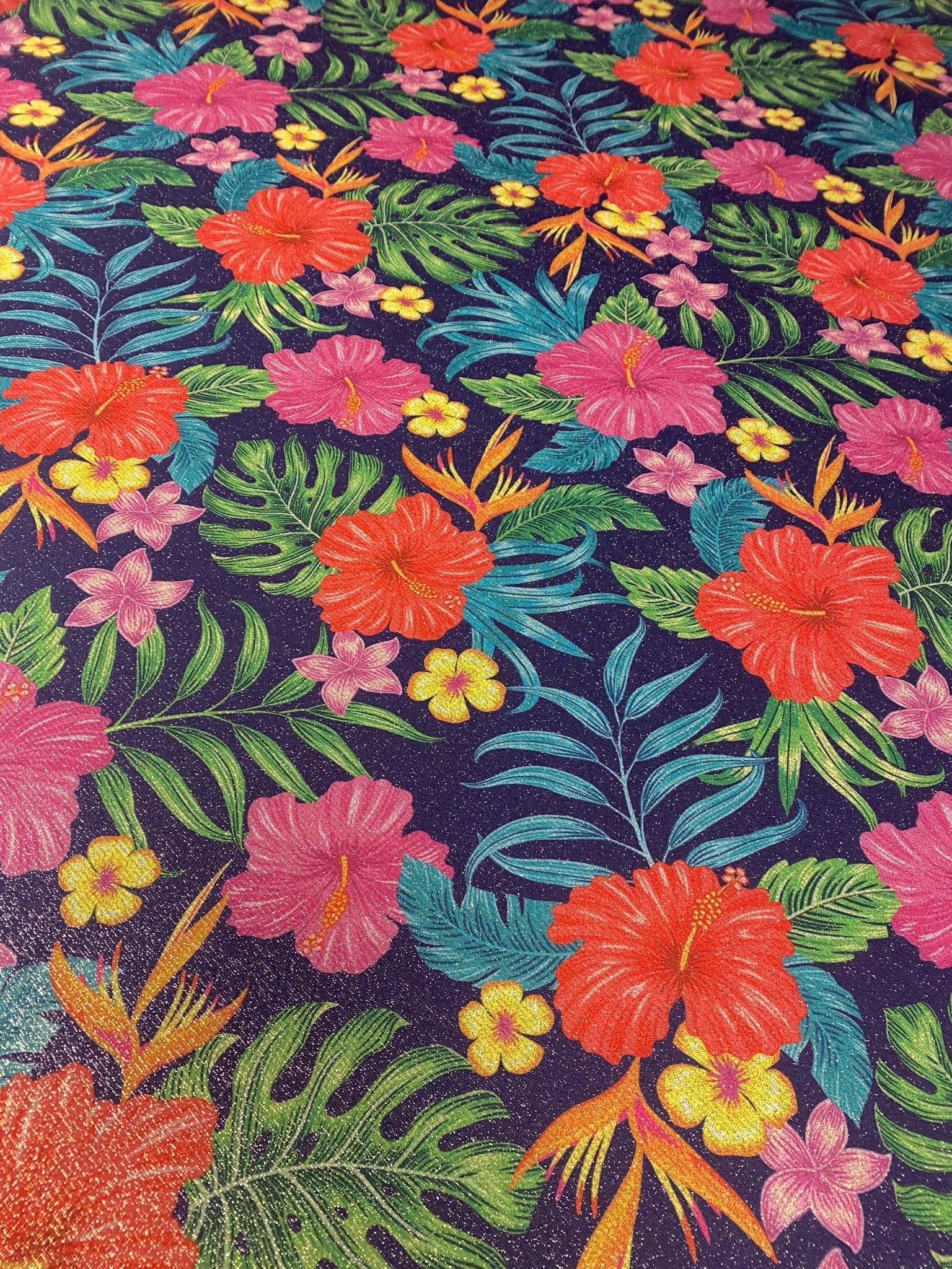 Tropical Floral Fabric – Vibrant Hibiscus & Palm Leaf Print - Whotex Online Fabric Store