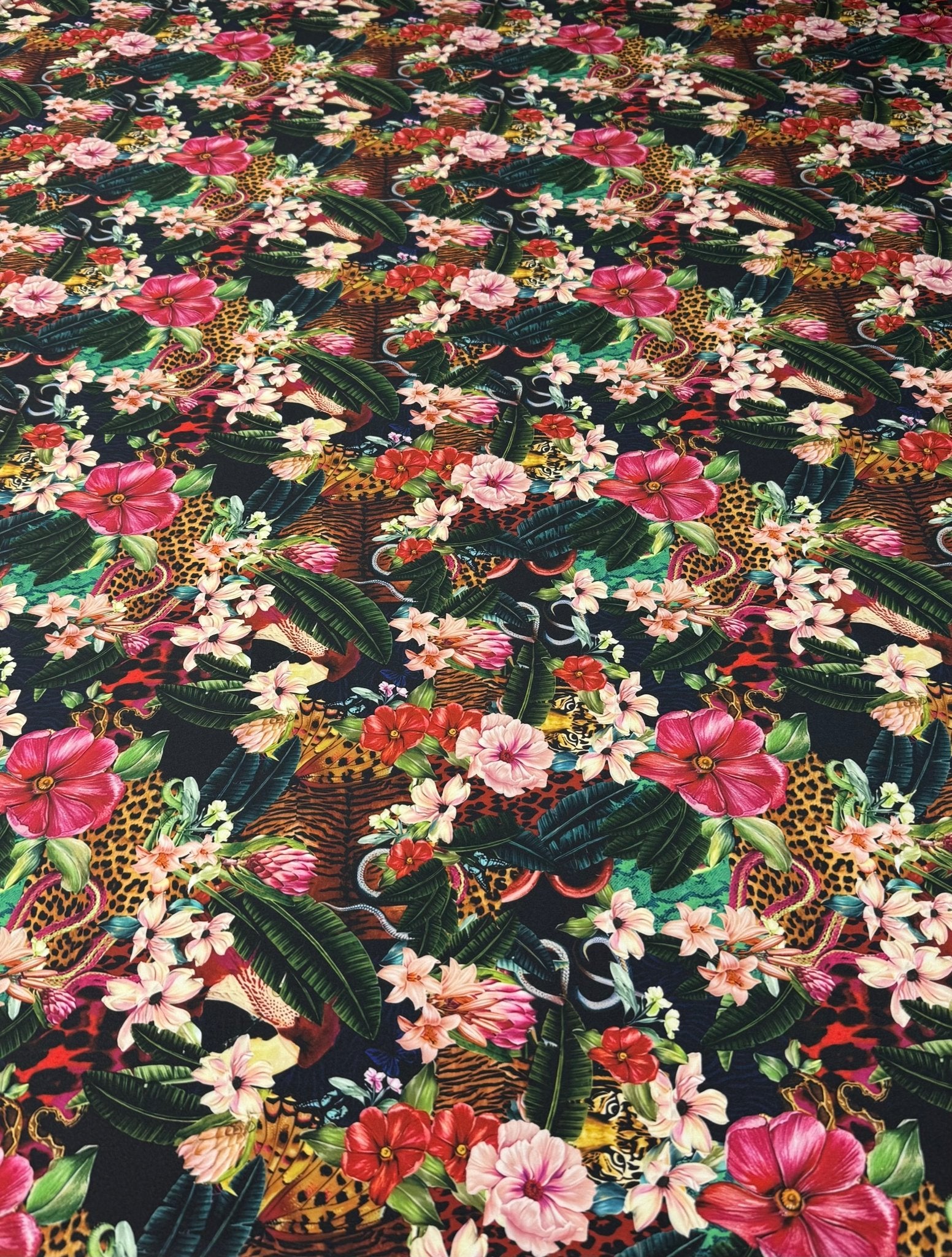 Tropical Floral Print Spandex Fabric by the Metre - Whotex Fabrics London