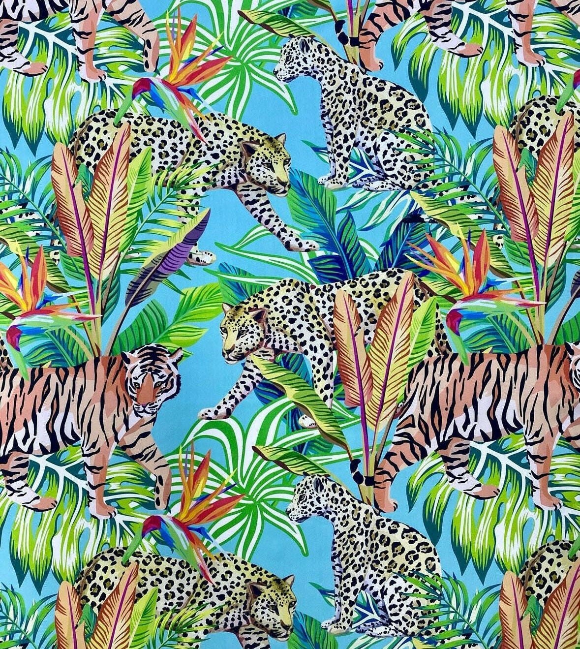 Tropical Leaf Pattern Silky Satin Fabric, Leopard Pattern Fabric - Whotex