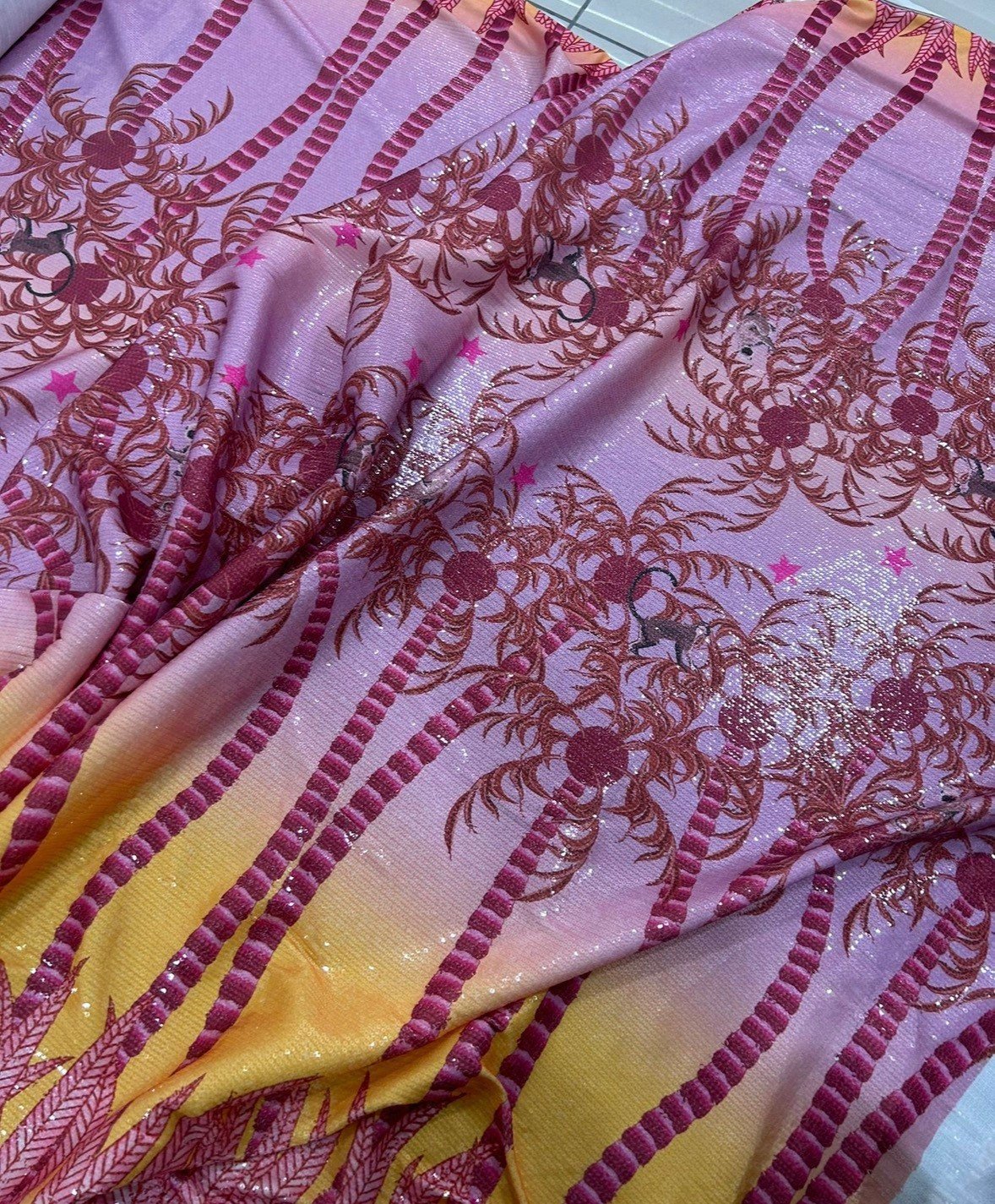 Tropical Tree Sequin Fabric, 2 - Way Stretch Sequin Fabric By The Yard - Whotex Online Fabric Store