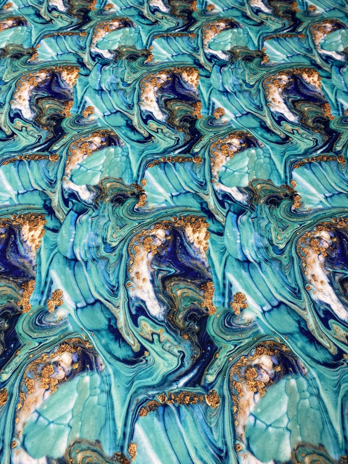 Turquoise and Blue Marble Print Fabric - Whotex Fabrics London