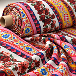 Vibrant Floral Stripe Crepe Fabric by the Metre - Whotex Fabrics London