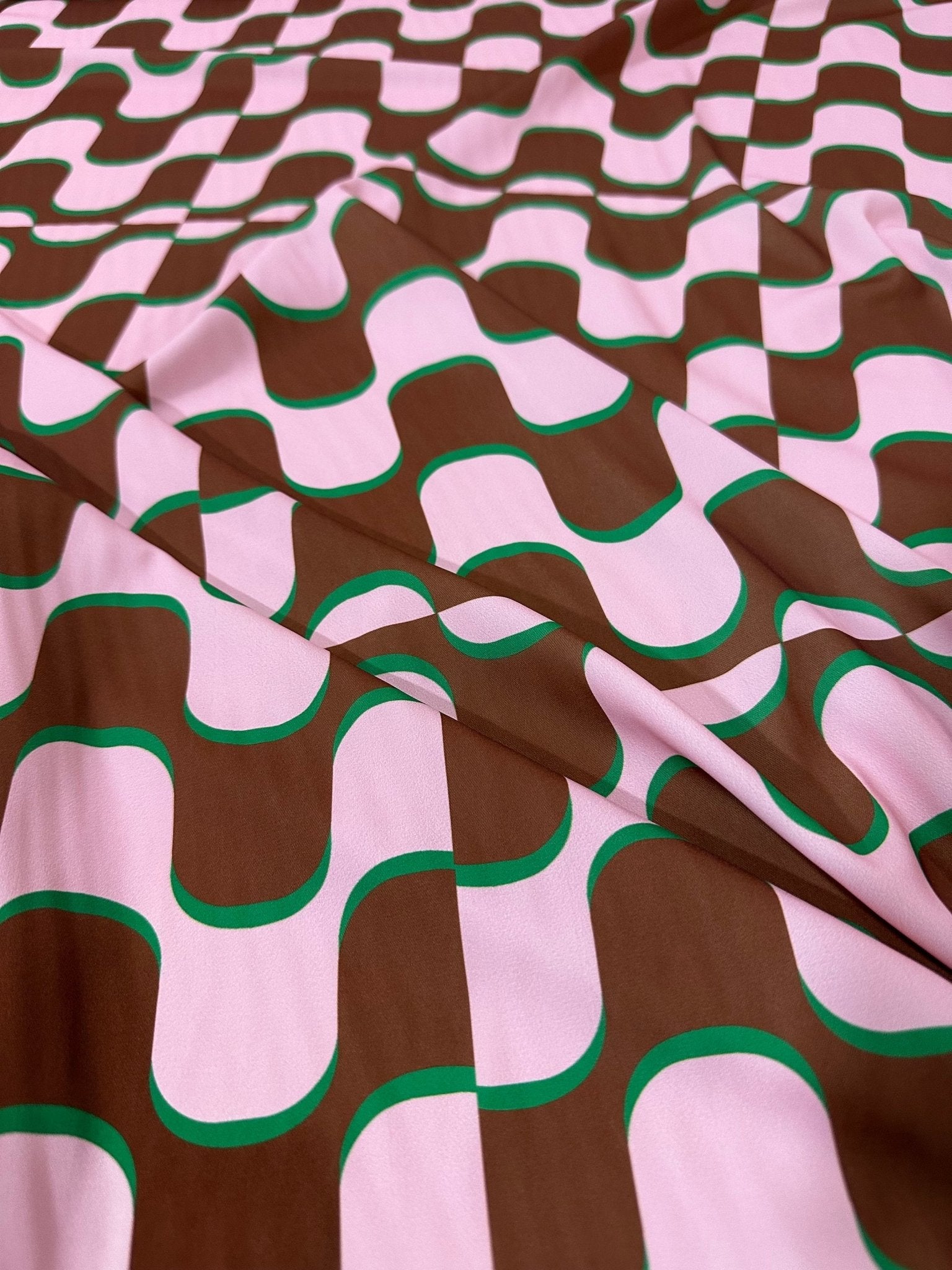 Vintage Fattern Fabric, Pink Brown Wave Pattern, 60s and 70s Style - Whotex Online Fabric Store