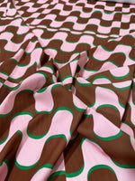 Vintage Fattern Fabric, Pink Brown Wave Pattern, 60s and 70s Style - Whotex Online Fabric Store
