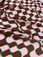 Vintage Fattern Fabric, Pink Brown Wave Pattern, 60s and 70s Style - Whotex Online Fabric Store