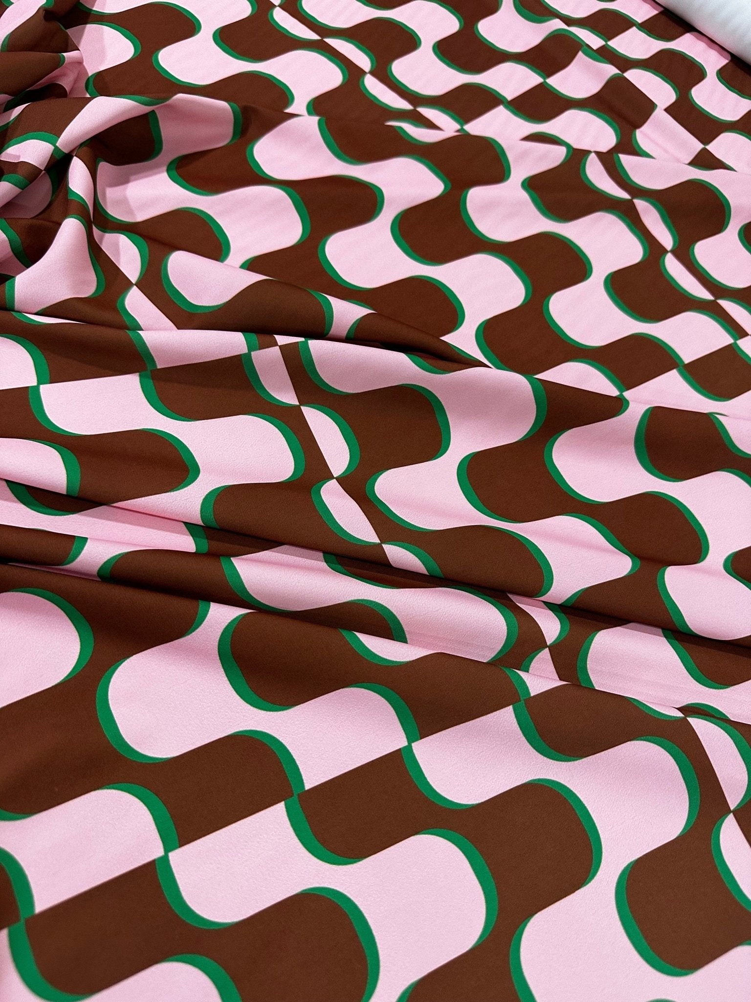 Vintage Fattern Fabric, Pink Brown Wave Pattern, 60s and 70s Style - Whotex Online Fabric Store