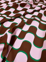 Vintage Fattern Fabric, Pink Brown Wave Pattern, 60s and 70s Style - Whotex Online Fabric Store