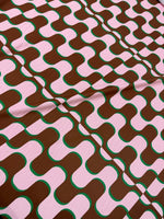 Vintage Fattern Fabric, Pink Brown Wave Pattern, 60s and 70s Style - Whotex Online Fabric Store