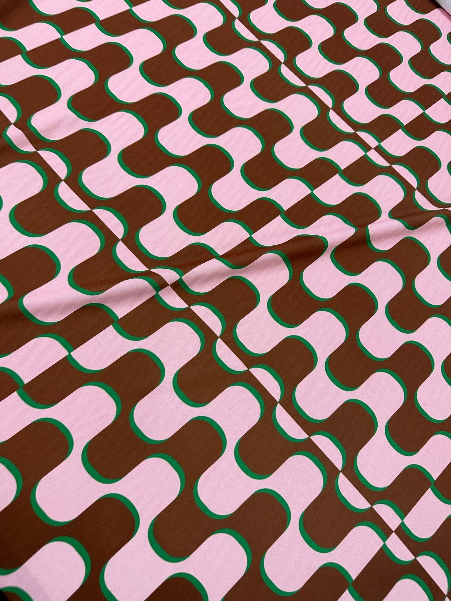 Vintage Fattern Fabric, Pink Brown Wave Pattern, 60s and 70s Style - Whotex Online Fabric Store