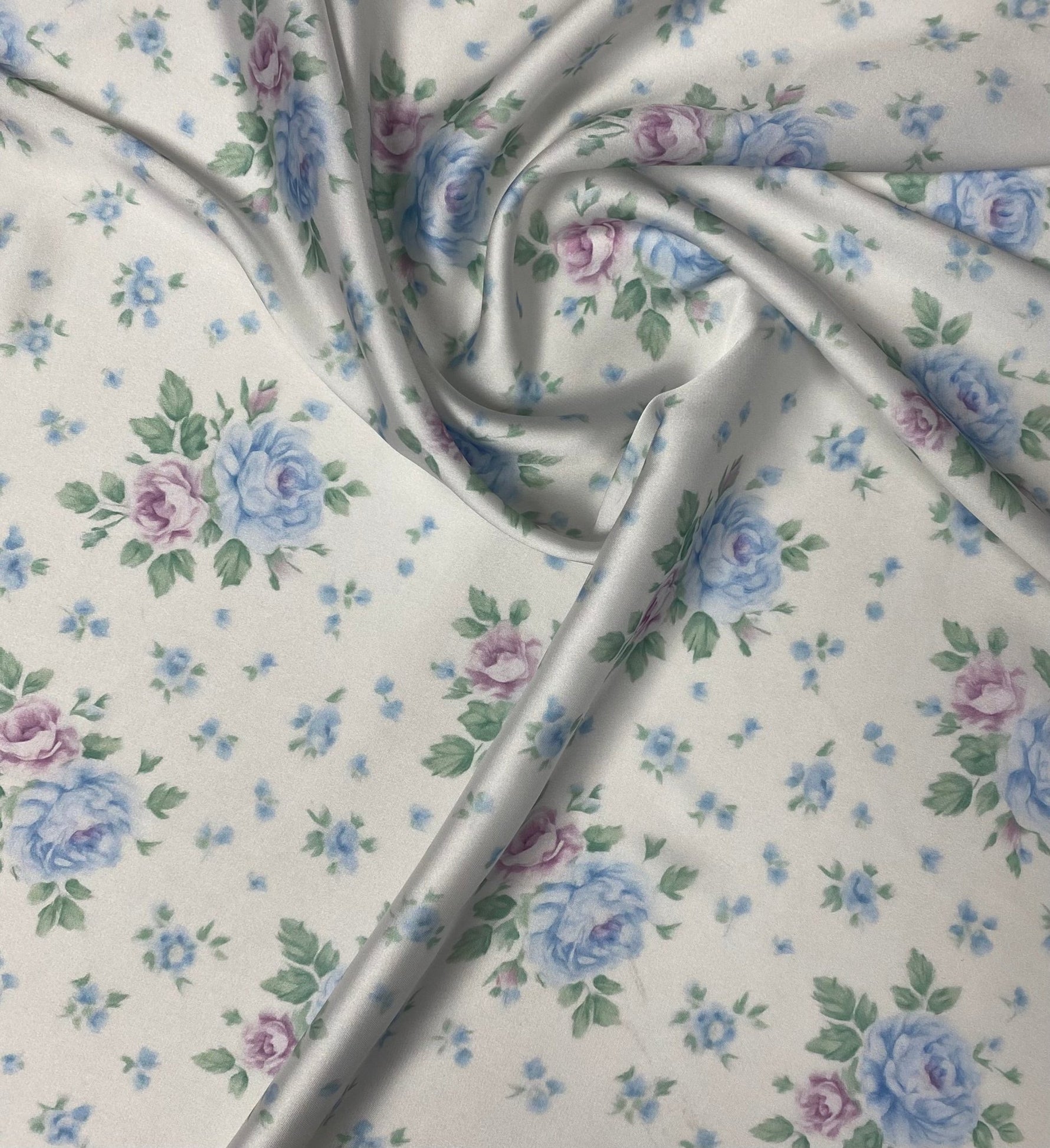 Vintage Floral Fabric – Blue & Lilac Rose Print - Whotex Fabrics London