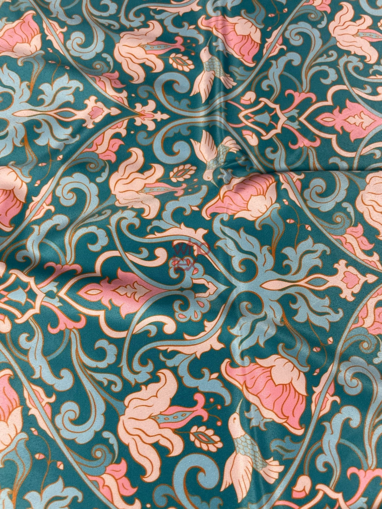 Vintage - Inspired Floral Fabric with Birds – Teal and Pink Ornate Design - Whotex Online Fabric Store