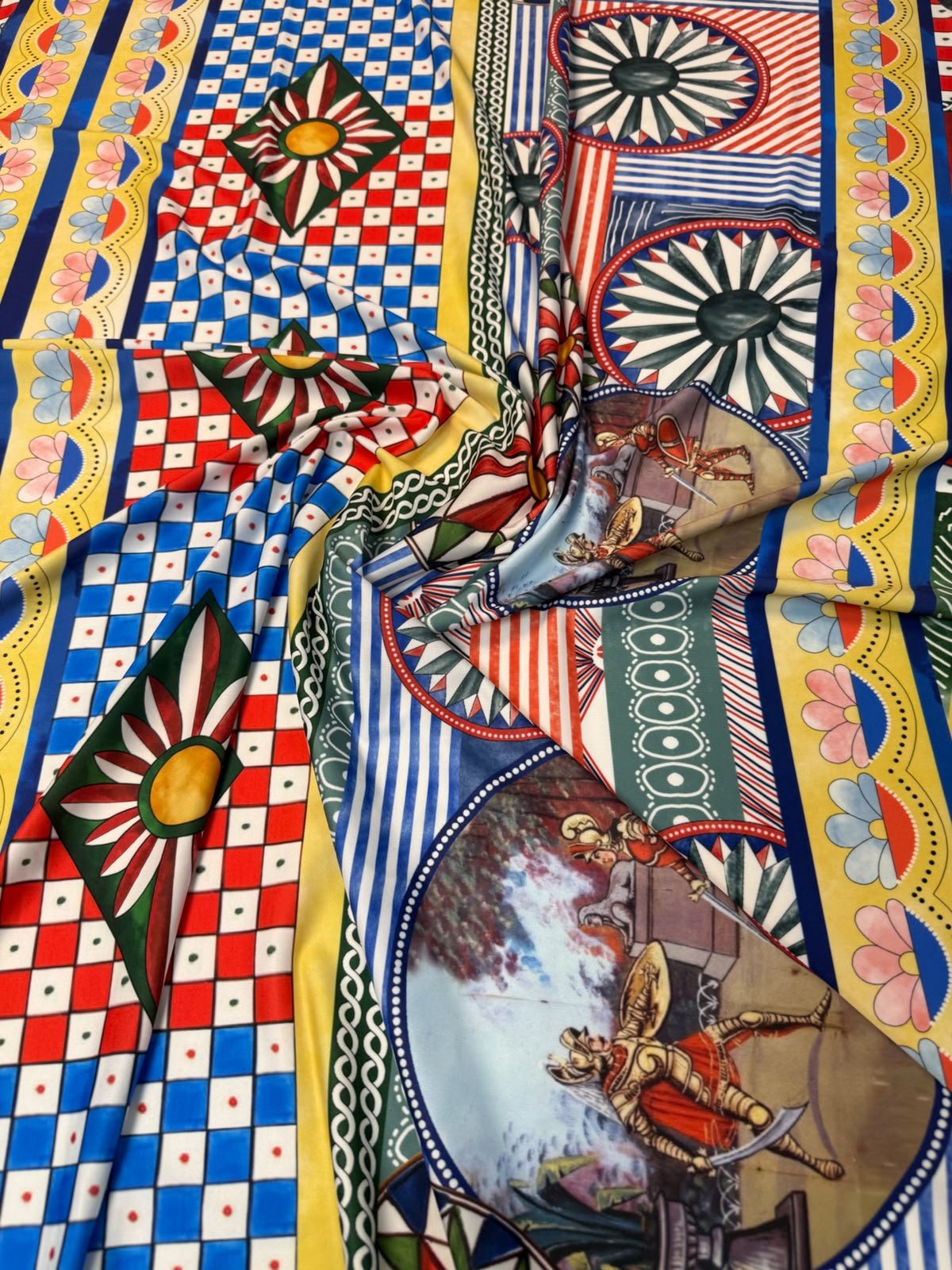 Vintage Mosaic Spandex Fabric by the Metre - Whotex Fabrics London