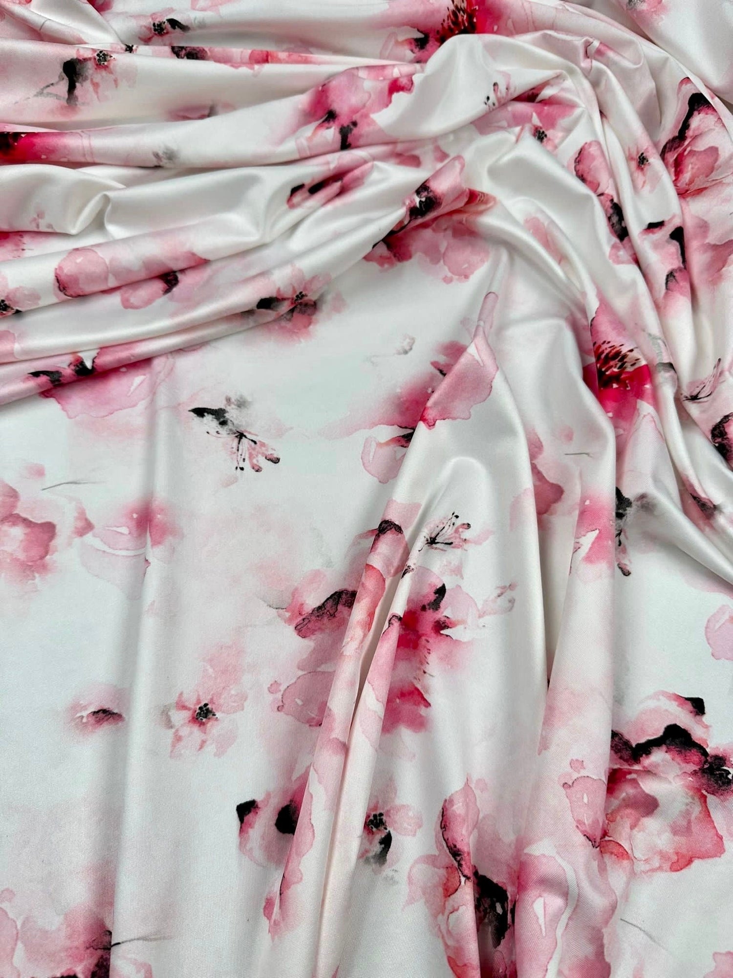 Watercolor Floral Patern Fabric, Pink White Design Fabric - Whotex Online Fabric Store