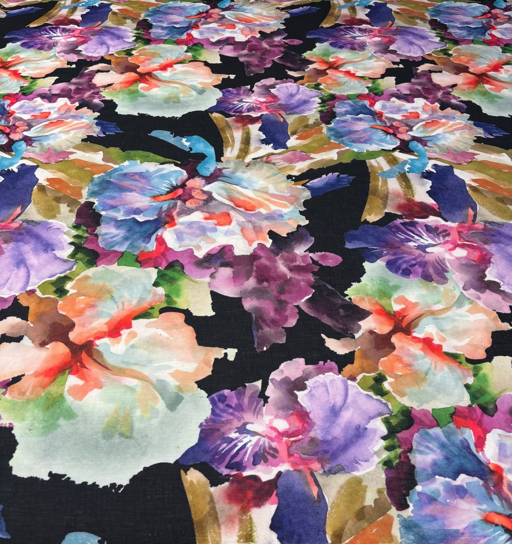 Watercolour Floral Linen Fabric by the Metre - Whotex Fabrics London
