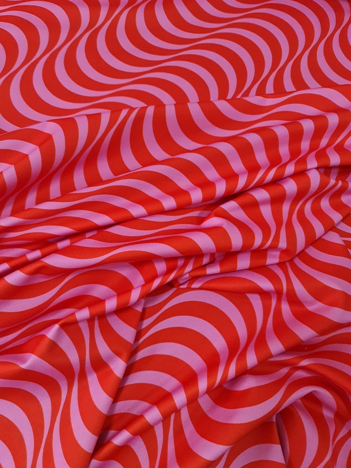 Wave Pattern Fabric, spandex 4 - way stretch fabric, Red pink striped fabric - Whotex