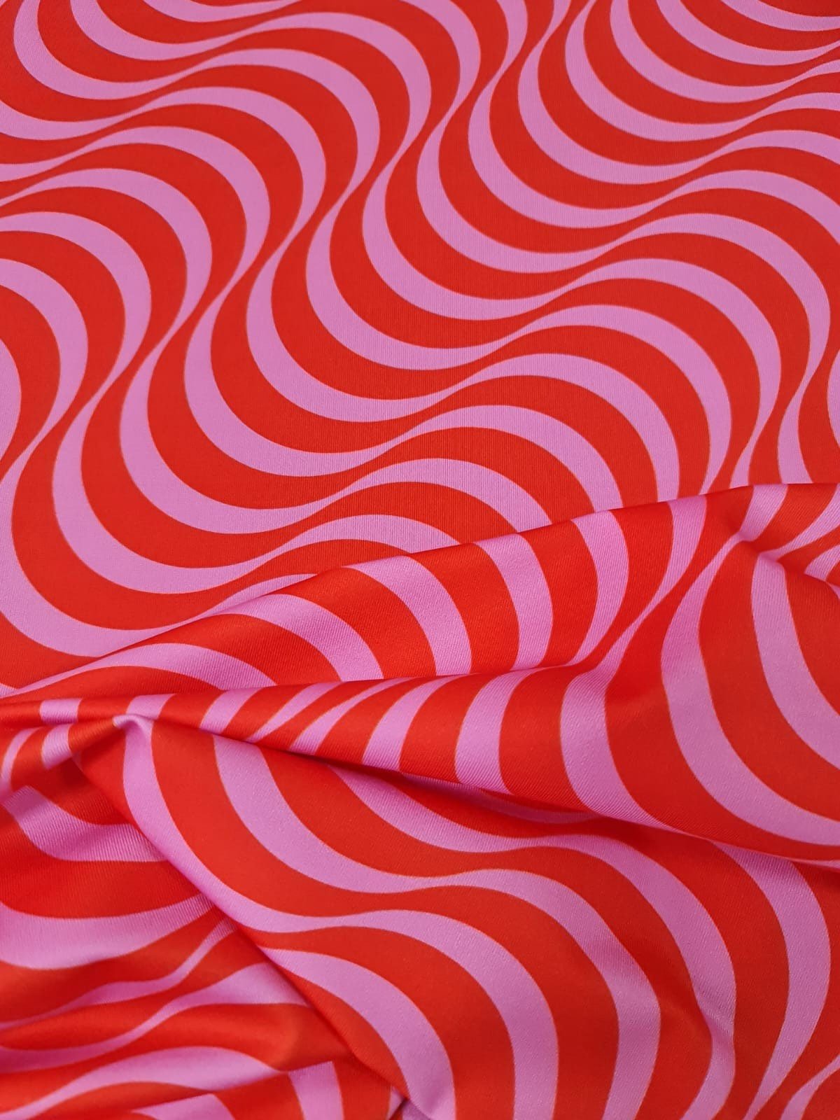 Wave Pattern Fabric, spandex 4 - way stretch fabric, Red pink striped fabric - Whotex