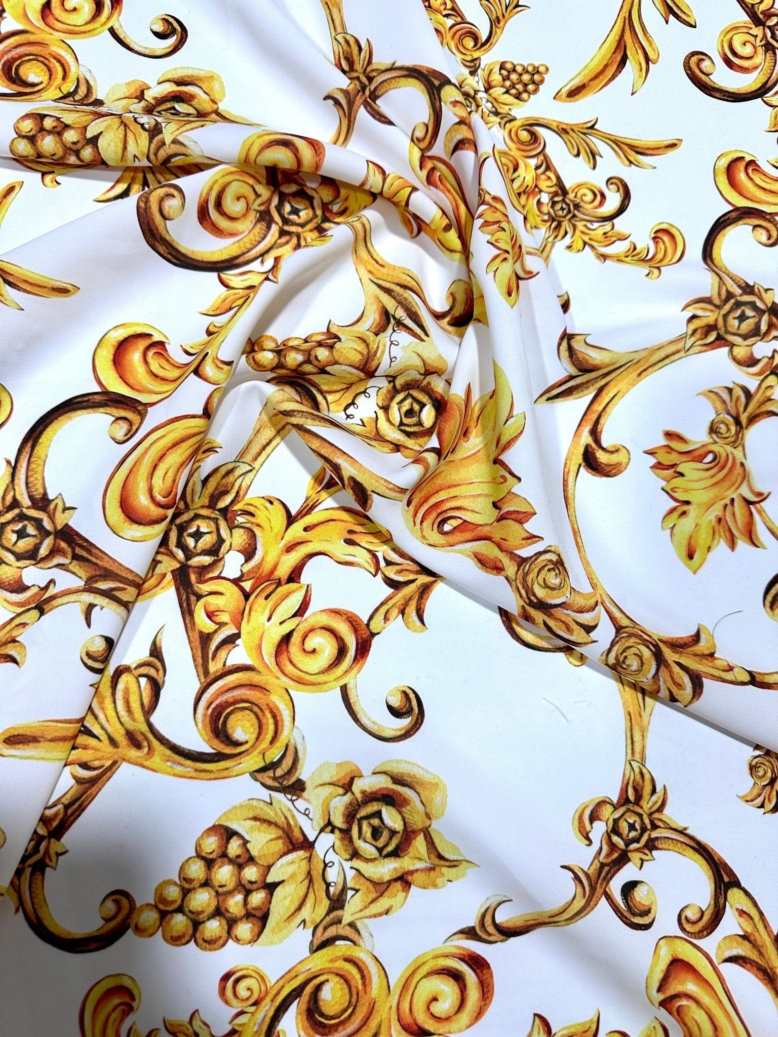 White And Gold Baroque Print Fabric - Whotex Online Fabric Store