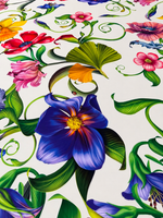 White Floral Satin Fabric by the Metre - Whotex Fabrics London
