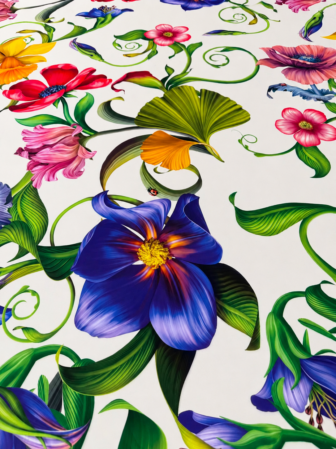 White Floral Satin Fabric by the Metre - Whotex Fabrics London