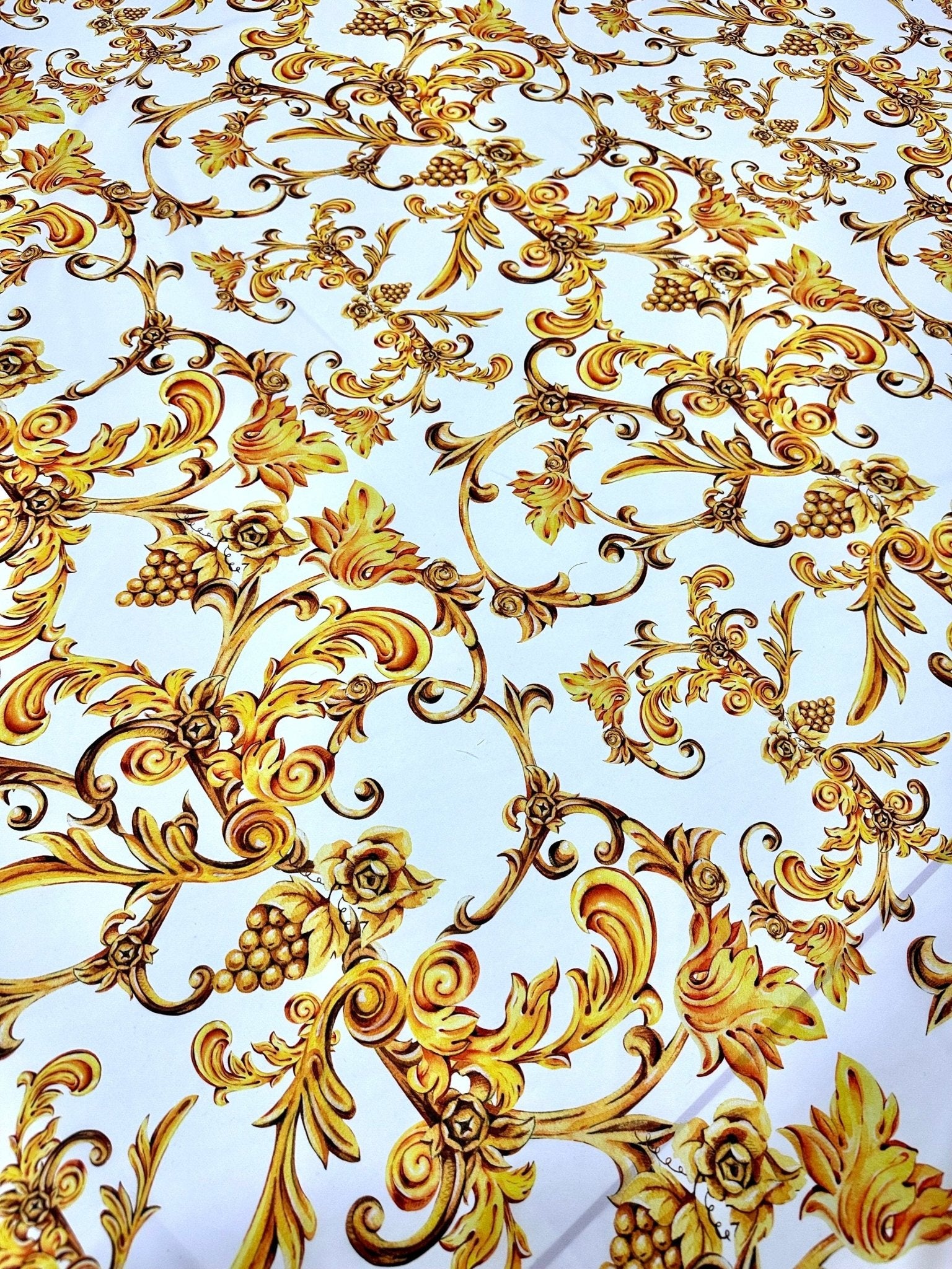 White Gold Crepe , Baroque print Fabric - Whotex