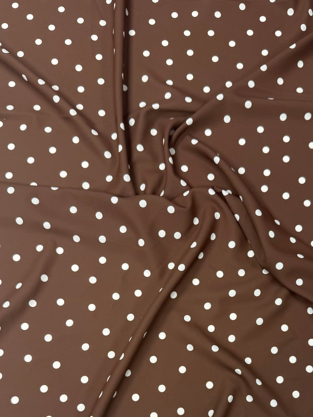 White Polka Dot Fabric on Brown Background by the Metre - Whotex Fabrics London
