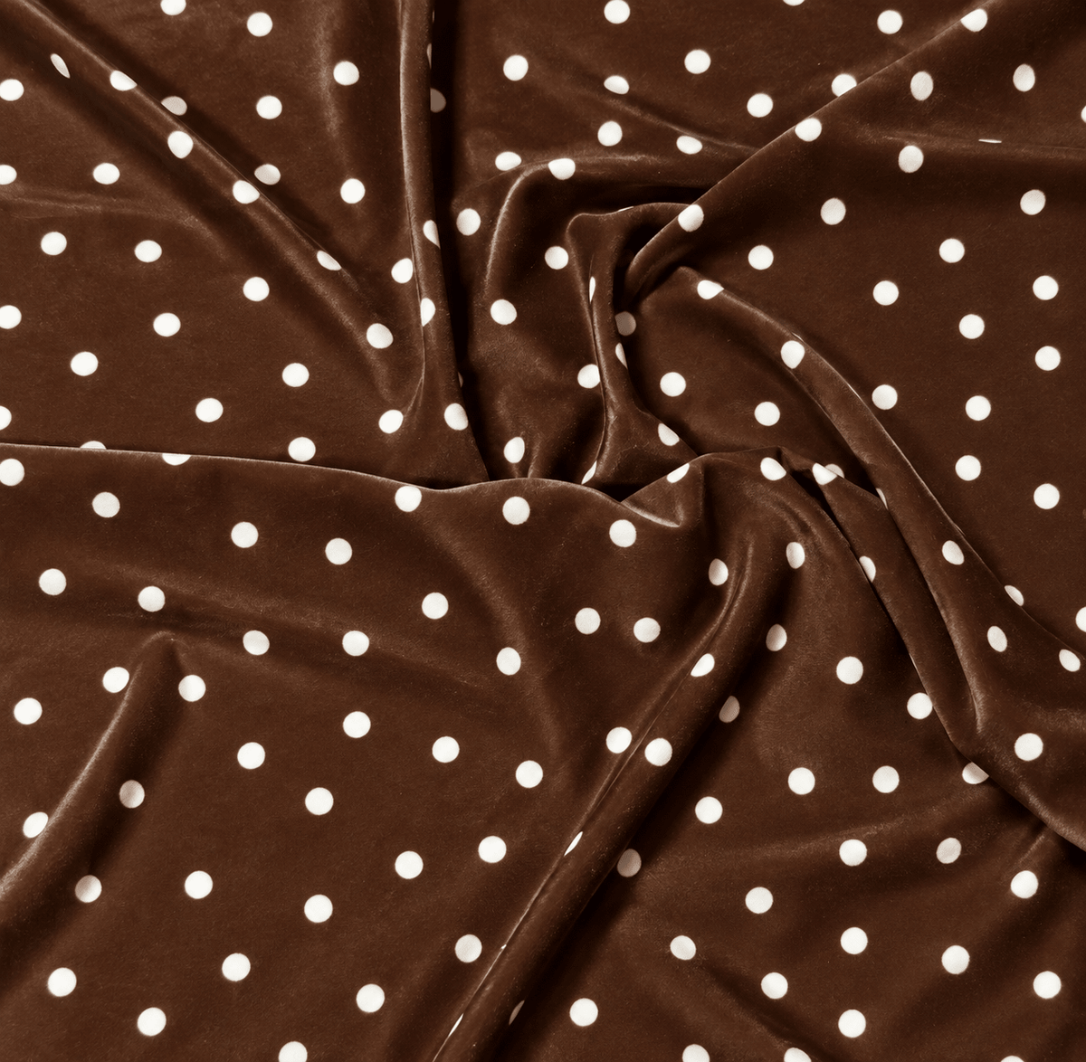 White Polka Dot Fabric on Brown Velvet Fabric by the Metre - Whotex Fabrics London