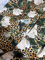 White Rose Pattern Fabric, Cheetah Pattern Bordered Fabric - Whotex Online Fabric Store