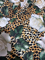 White Rose Pattern Fabric, Cheetah Pattern Bordered Fabric - Whotex Online Fabric Store