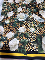 White Rose Pattern Fabric, Cheetah Pattern Bordered Fabric - Whotex Online Fabric Store