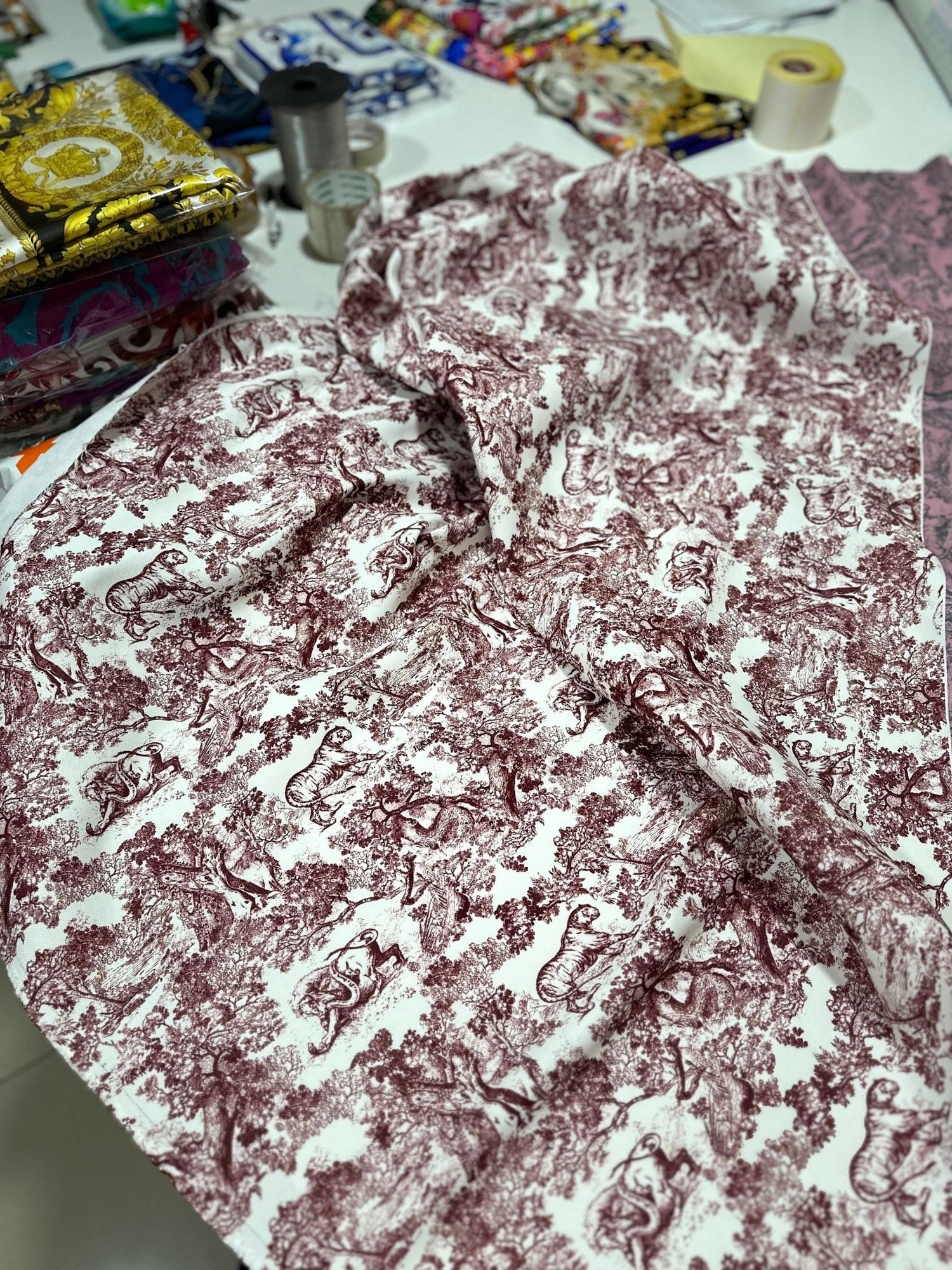 Wild Forest Pattern Fabric, Bordeaux White Animal Pattern Fabric - Whotex Online Fabric Store