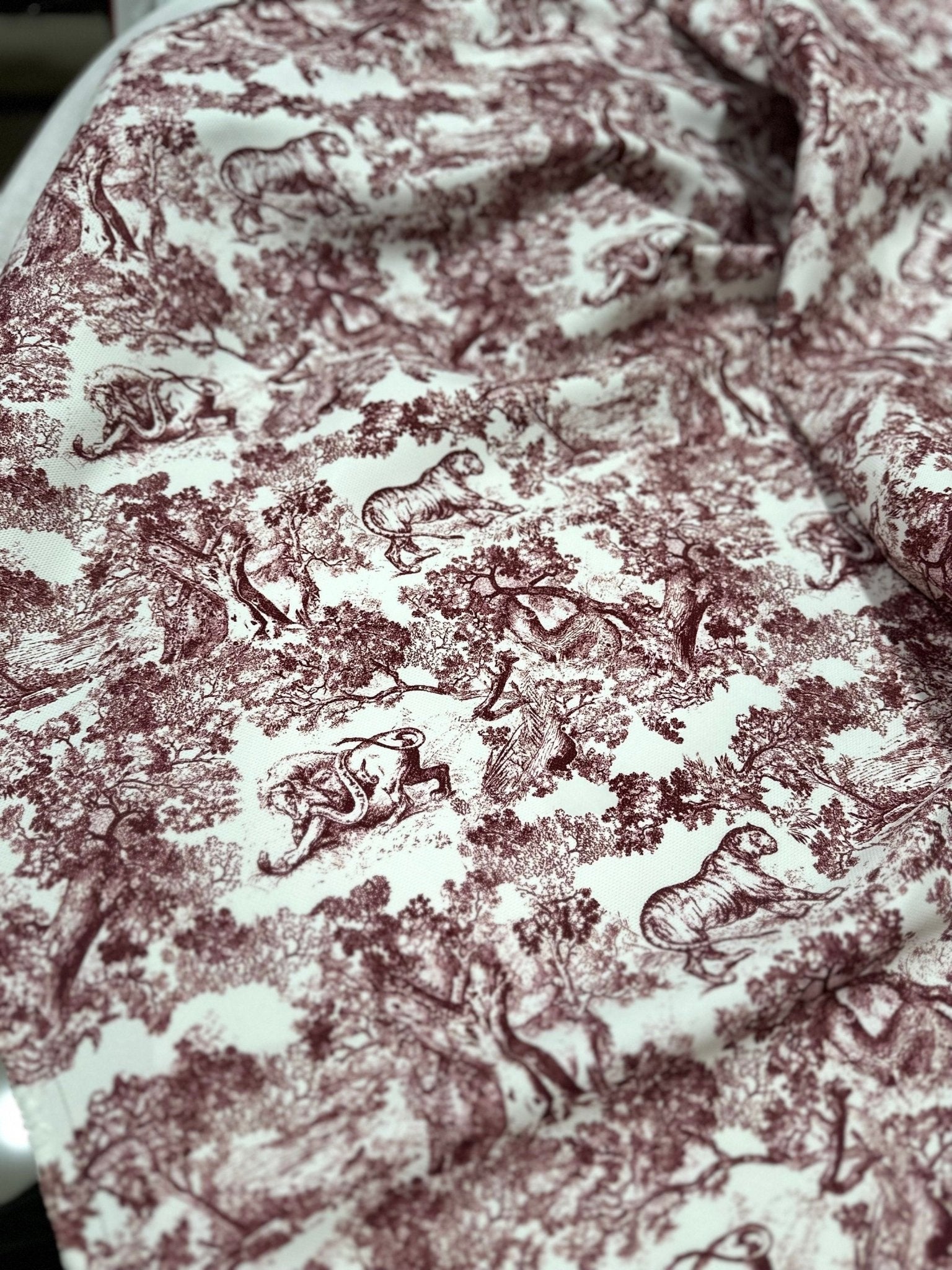Wild Forest Pattern Fabric, Bordeaux White Animal Pattern Fabric - Whotex Online Fabric Store