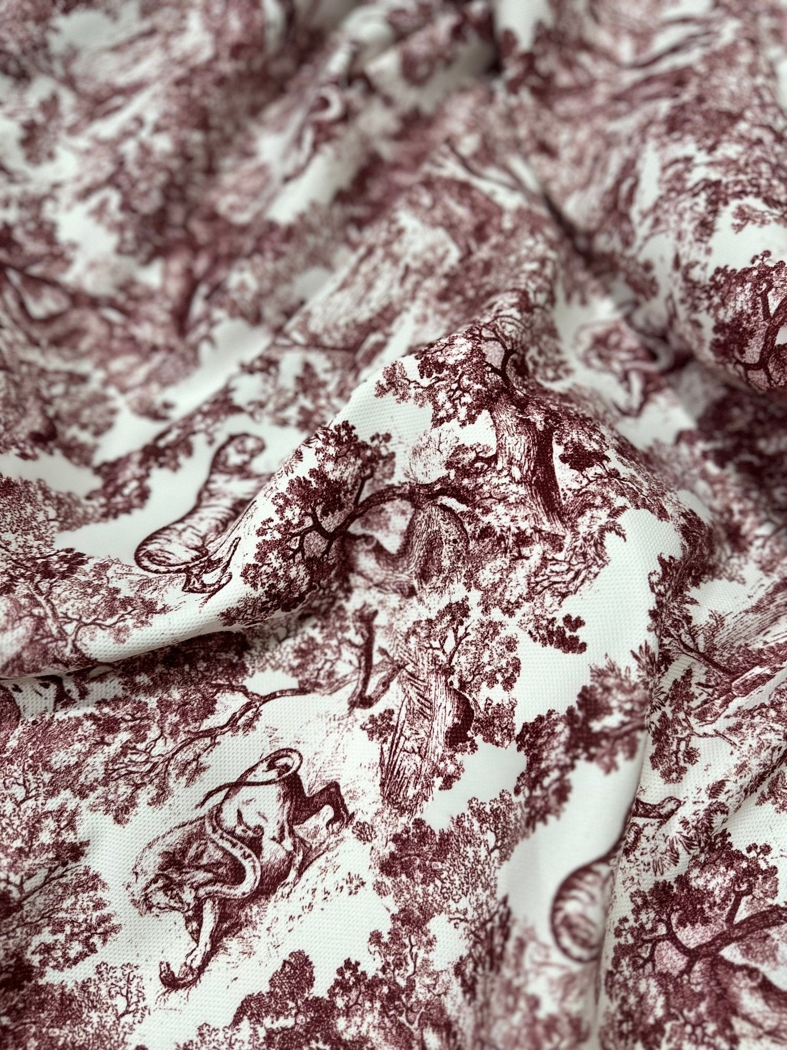 Wild Forest Pattern Fabric, Bordeaux White Animal Pattern Fabric - Whotex Online Fabric Store
