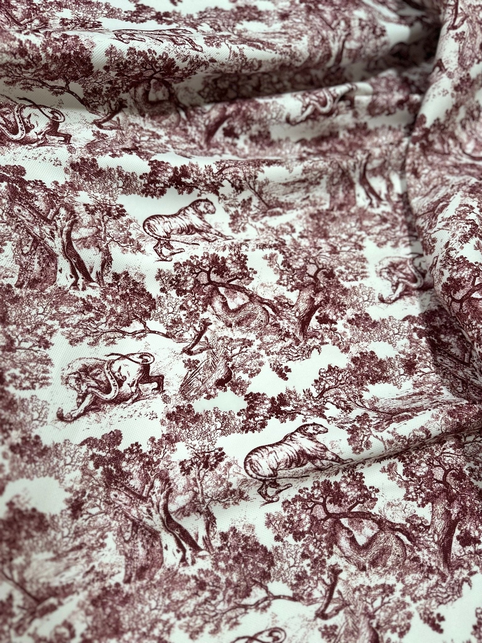 Wild Forest Pattern Fabric, Bordeaux White Animal Pattern Fabric - Whotex Online Fabric Store
