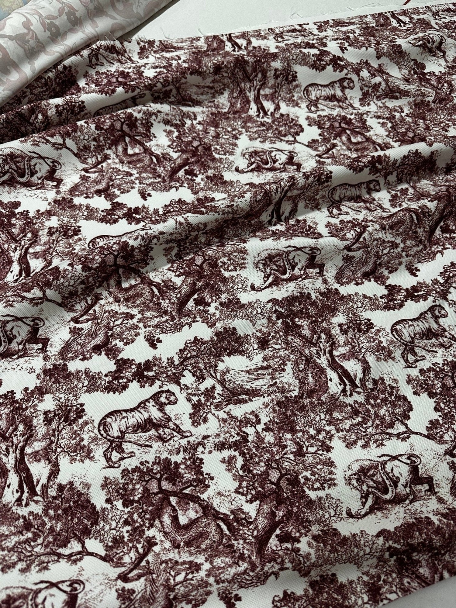Wild Forest Pattern Fabric, Bordeaux White Animal Pattern Fabric - Whotex Online Fabric Store