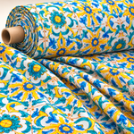 Yellow, Blue & Green Pattern Mediterranean Tile Print Fabric By Metre - Whotex Fabrics London