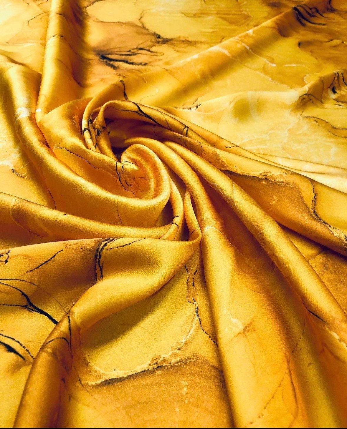 Yellow Silky Satin, Tie dye Pattern Satin Fabric - Whotex