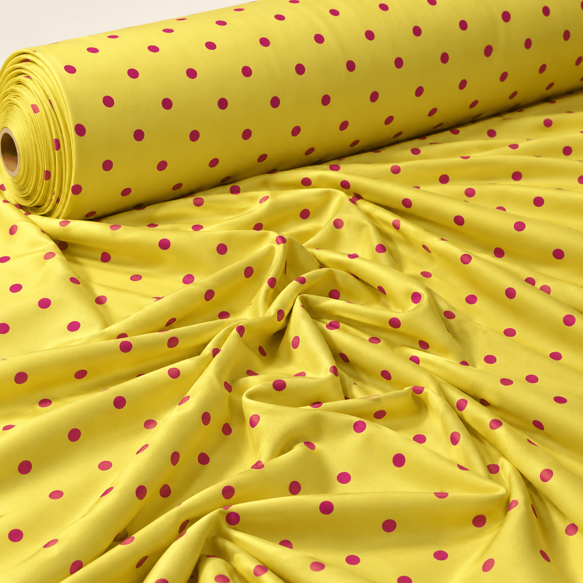 Yellow with Pink Polka Dot Fabric by the Metre - Whotex Fabrics London