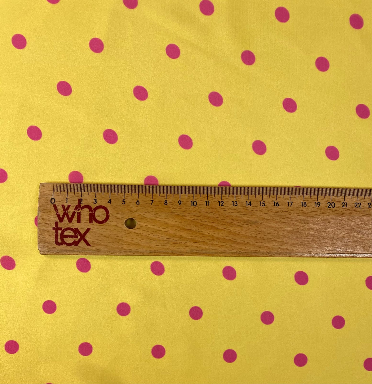 Yellow with Pink Polka Dot Fabric by the Metre - Whotex Fabrics London