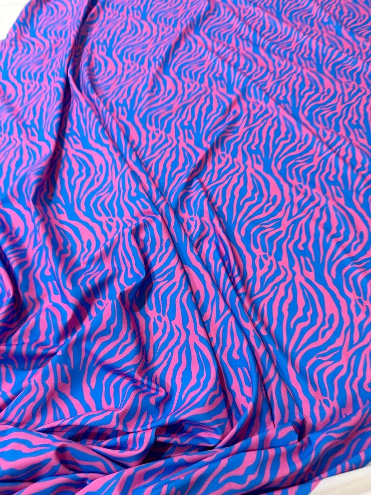 Zebra Pattern Fabric, spandex 4 - way stretch fabric, Blue Pink exotic animal pattern fabric - Whotex