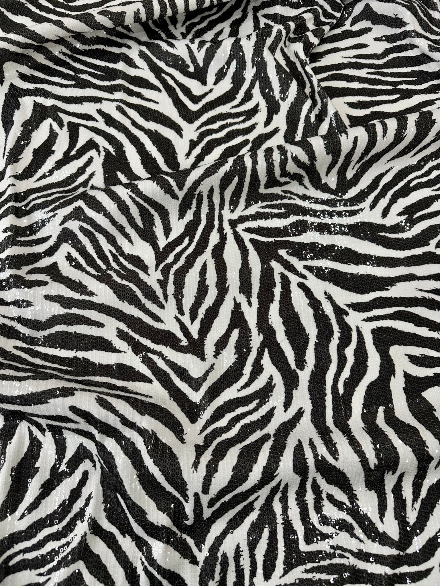 Zebra Print Sequin Fabric, 2 - way stretch Sequin Fabric, exotic animal Pattern Fabric, - Whotex