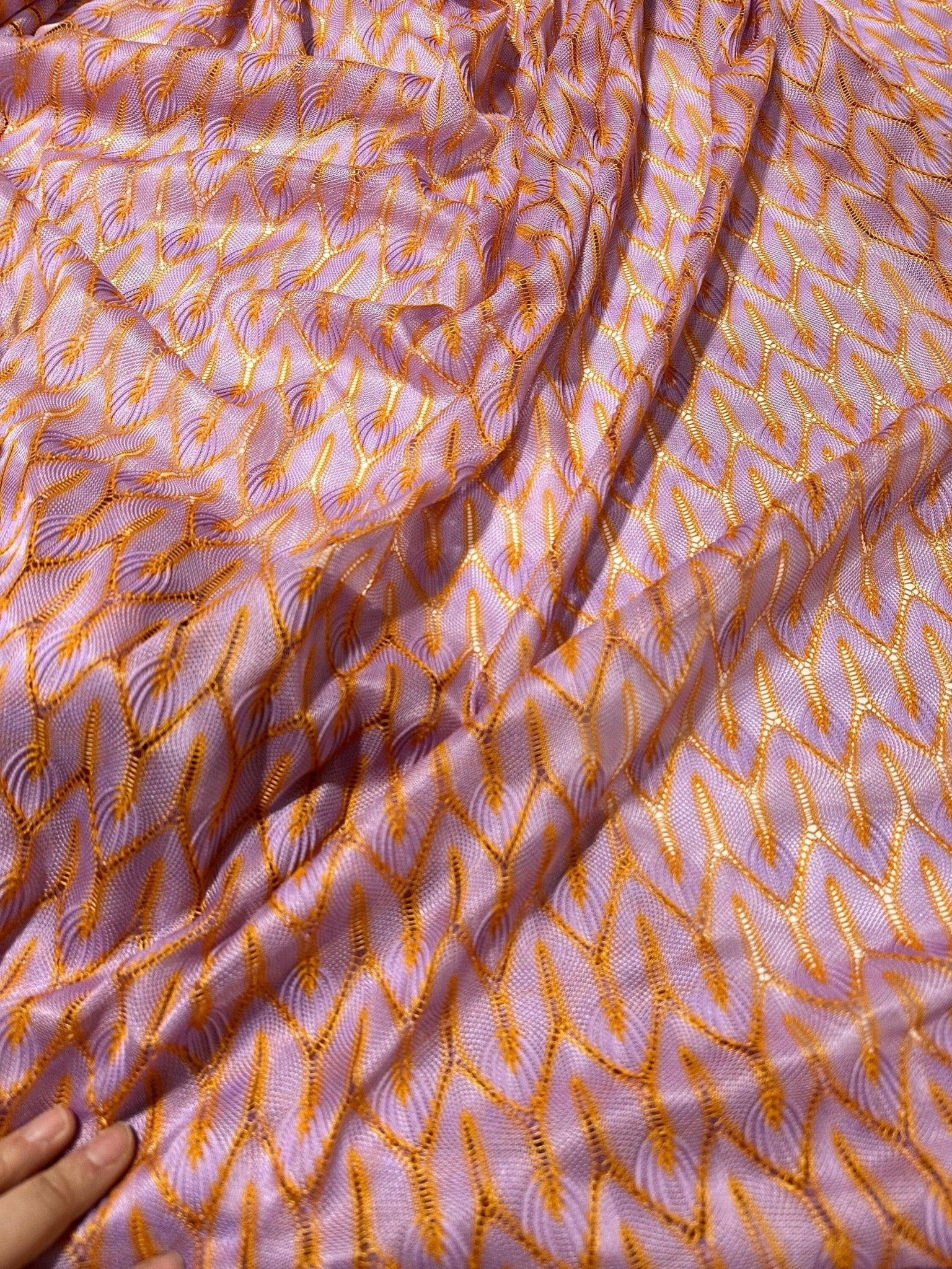 Zigzag Knit Jersey fabric, lilac Orange knited Luxury Fabric, italian zigzag, - Whotex