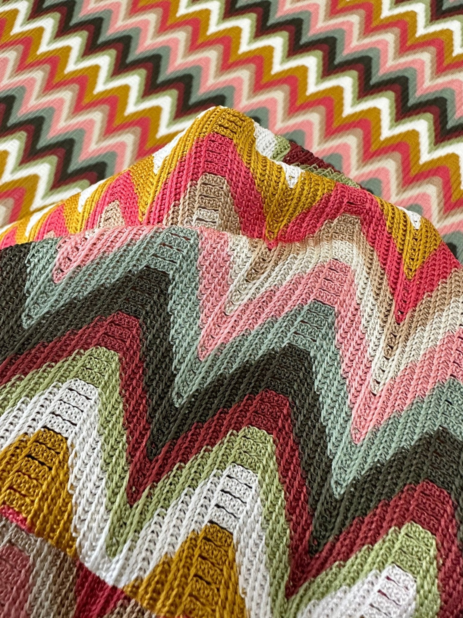 Zigzag Knit Jersey fabric, luxury fabric, italian Fabric, Autumn color Chevron Fabric - Whotex