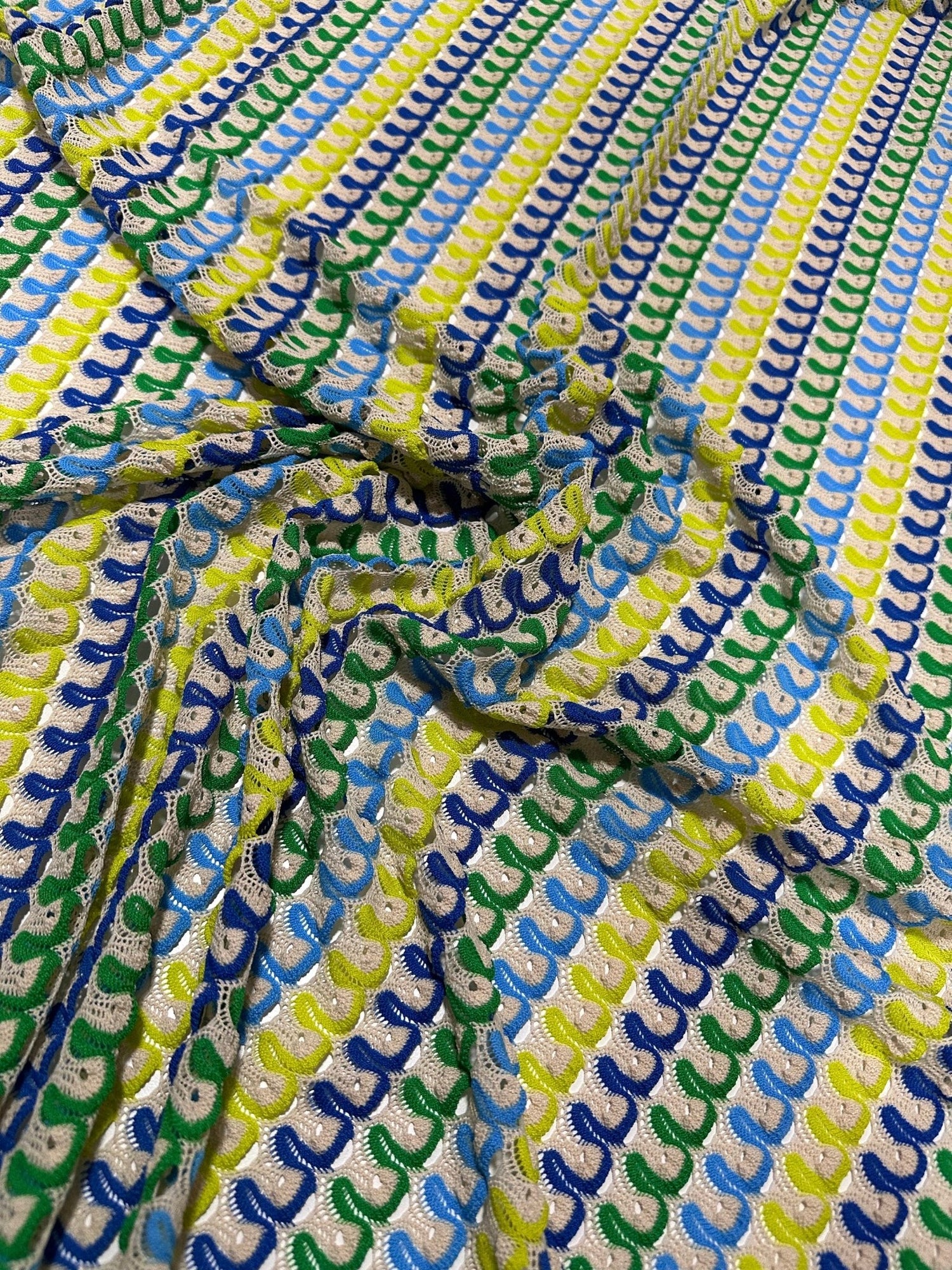Zigzag Knit Jersey fabric, luxury fabric, italian Fabric, dress, pareo, shirt, craft, blouse, Blue Yellow Green color Chevron Fabric - Whotex Online Fabric Store