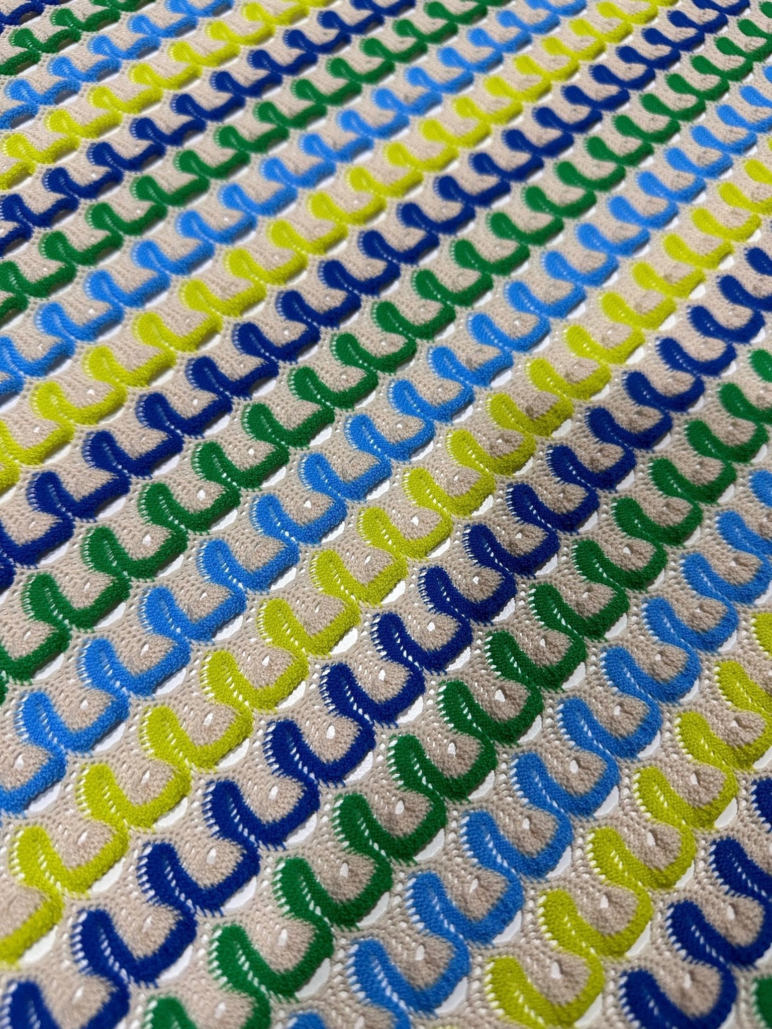 Zigzag Knit Jersey fabric, luxury fabric, italian Fabric, dress, pareo, shirt, craft, blouse, Blue Yellow Green color Chevron Fabric - Whotex