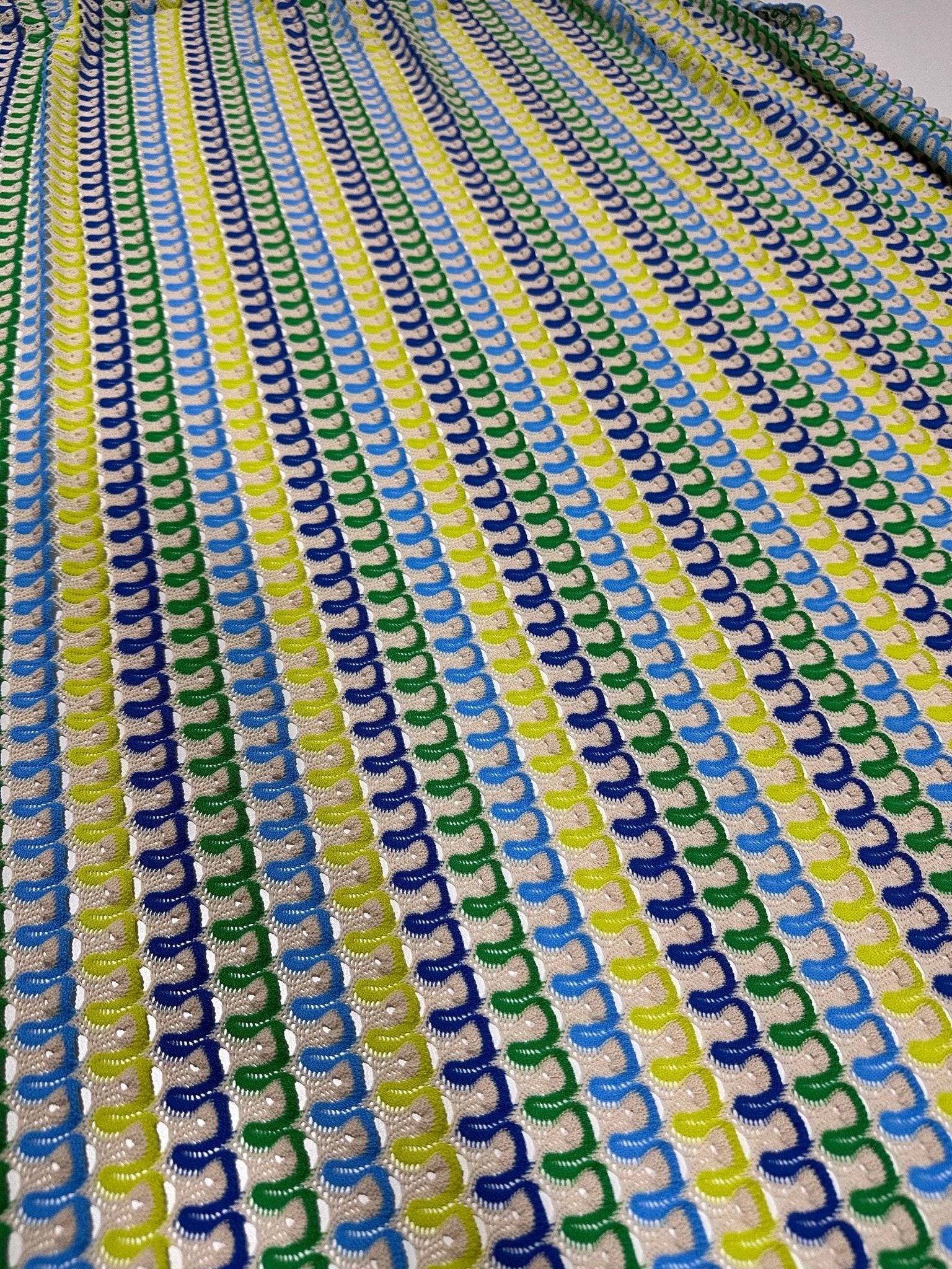 Zigzag Knit Jersey fabric, luxury fabric, italian Fabric, dress, pareo, shirt, craft, blouse, Blue Yellow Green color Chevron Fabric - Whotex Online Fabric Store