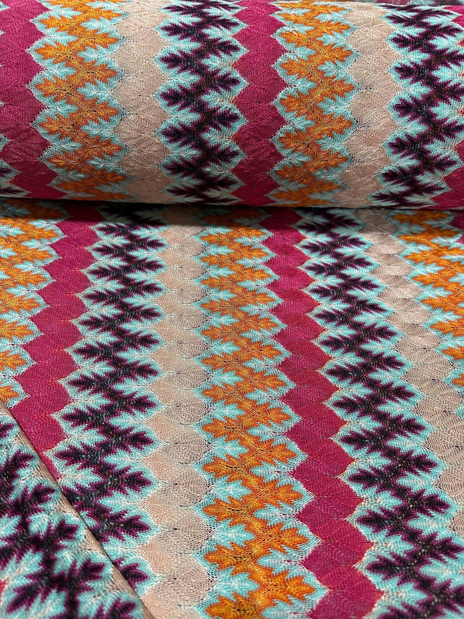 Zigzag Knit Jersey fabric, luxury fabric, italian Fabric, dress, swimwear, pareo, shirt, craft, blouse, Multicolor color Chevron Fabric - Whotex Online Fabric Store