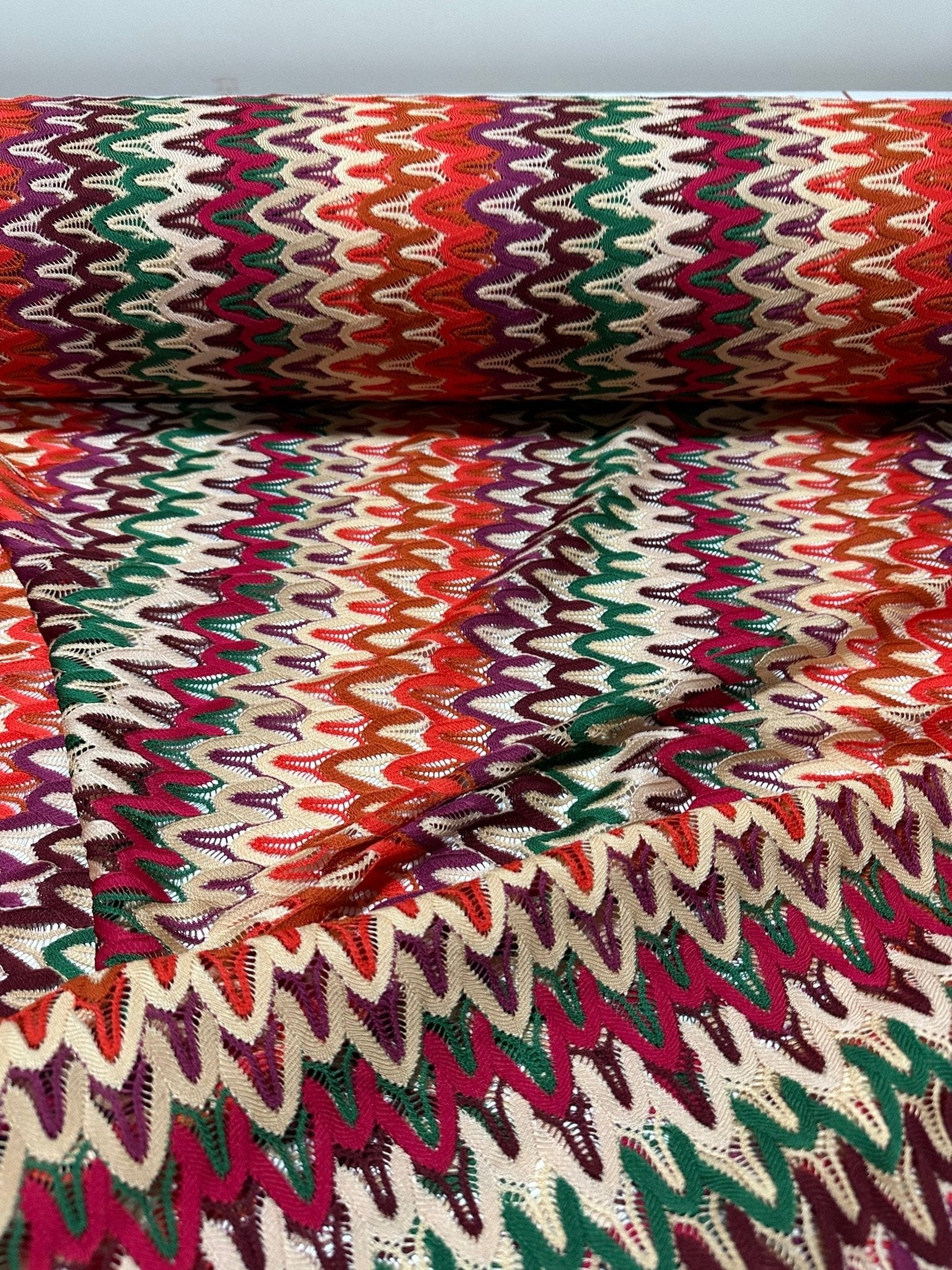 Zigzag Knit Jersey fabric, luxury fabric, italian Fabric, dress, swimwear, pareo, shirt, craft, blouse, Multicolor color Chevron Fabric - Whotex Online Fabric Store
