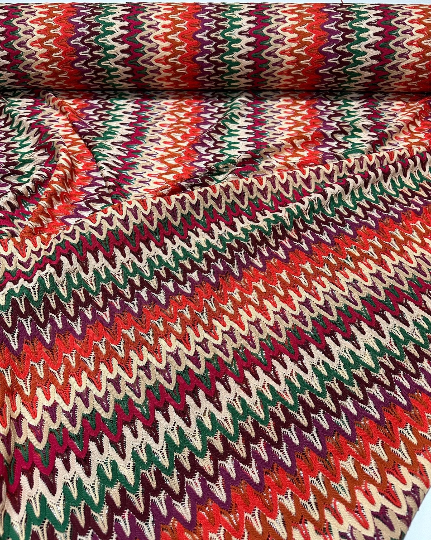 Zigzag Knit Jersey fabric, luxury fabric, italian Fabric, dress, swimwear, pareo, shirt, craft, blouse, Multicolor color Chevron Fabric - Whotex Online Fabric Store